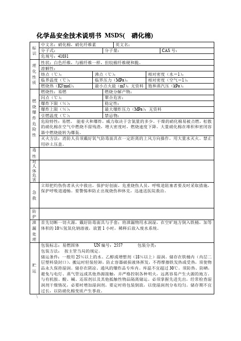 化学品安全技术说明书 MSDS(  硝化棉)