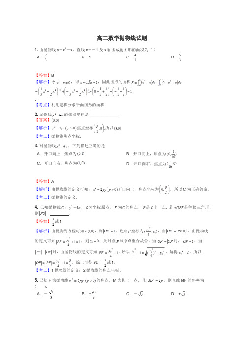 高二数学抛物线试题
