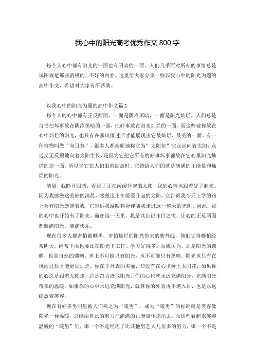 我心中的阳光高考优秀作文800字