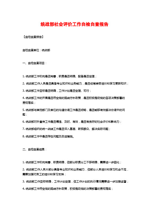 统战部社会评价工作自检自查报告 (2)