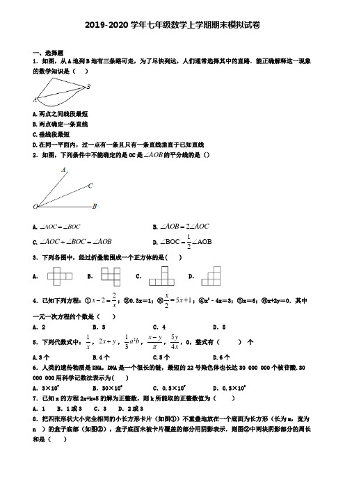 【9份试卷合集】山东省菏泽市2019-2020学年数学七上期末综合测试模拟试题