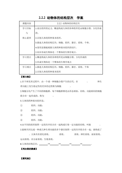 2.2.2 动物体的结构层次 31张PPT教案导学案