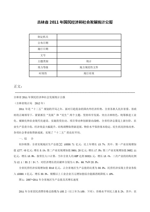 吉林省2011年国民经济和社会发展统计公报-