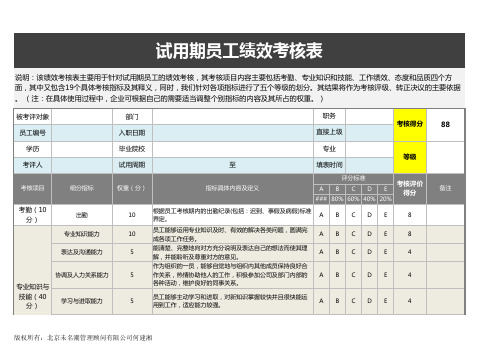 试用期员工绩效考核表