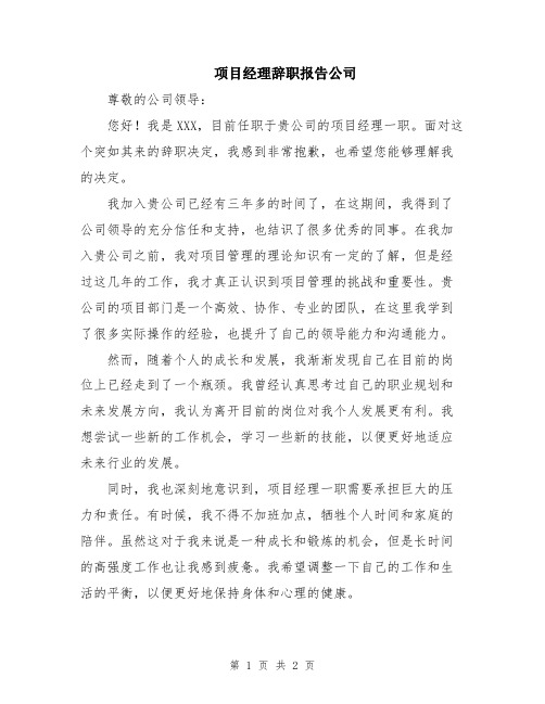 项目经理辞职报告公司