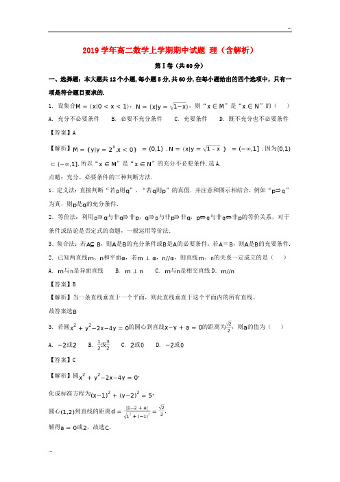 2020学年高二数学上学期期中试题 理(含解析)(新版)新人教版