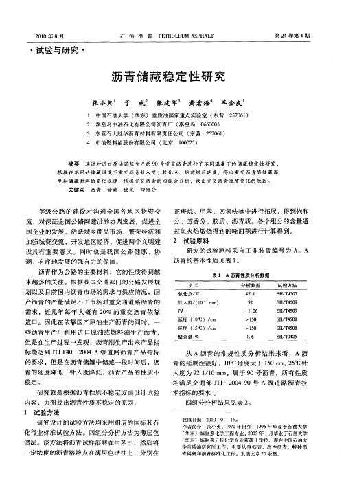 沥青储藏稳定性研究