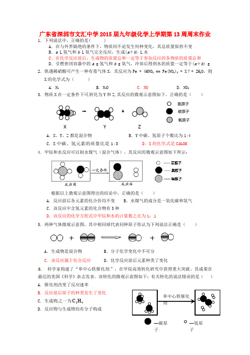 广东省深圳市文汇中学九年级化学上学期第13周周末作业 新人教版