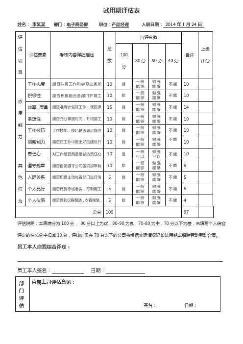 试用期评估表(模板)