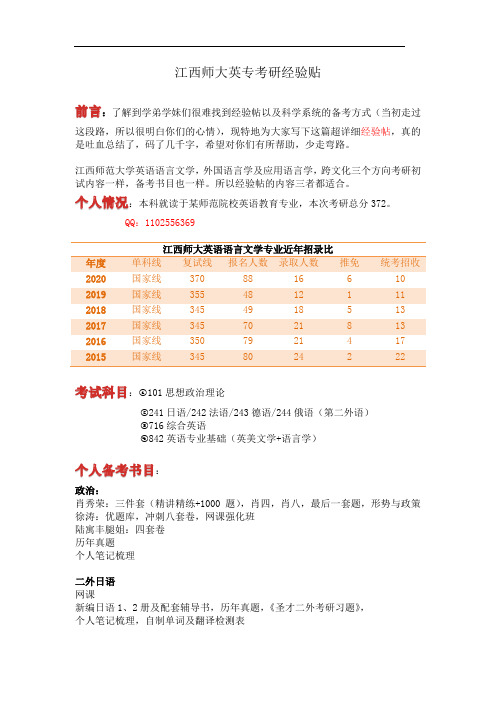 江西师大英专考研,英语语言文学,外国语言学及应用语言学,跨文化经验贴 (干货总结)