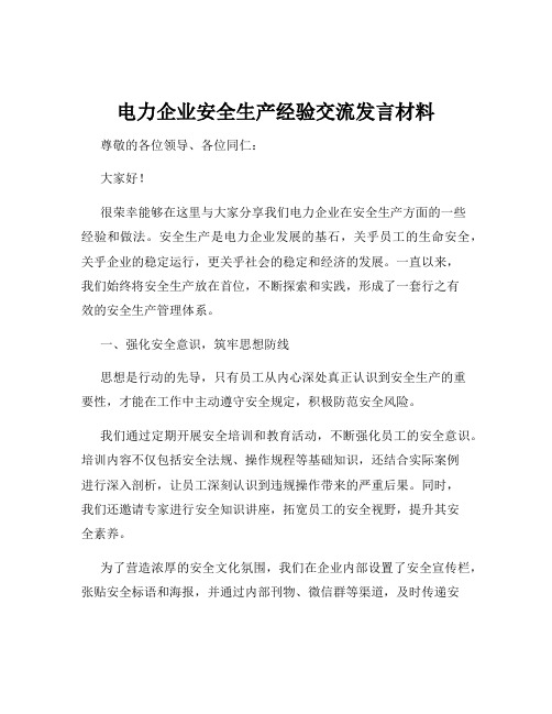 电力企业安全生产经验交流发言材料