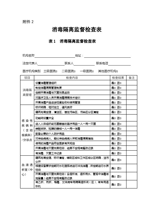 医疗机构消毒隔离监督检查表