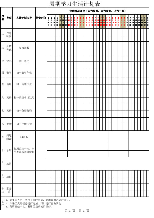 2017暑期计划表(学生用)