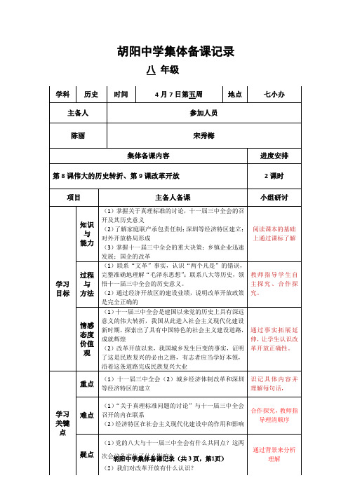 胡阳中学集体备课记录5