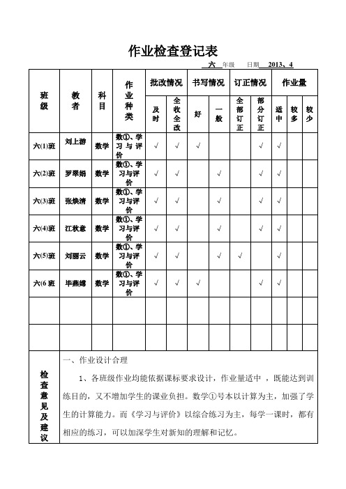 作业检查登记表