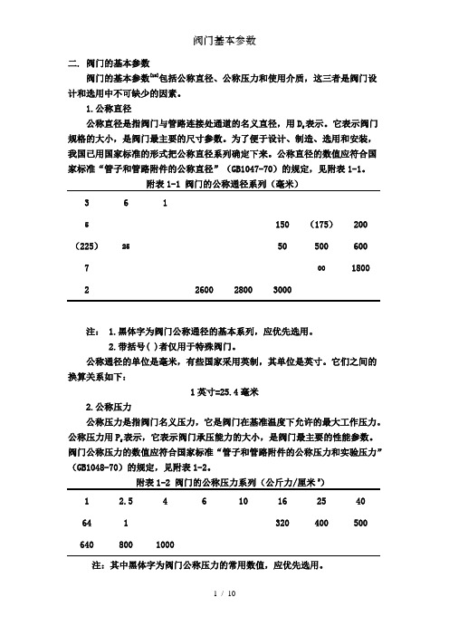 阀门基本参数