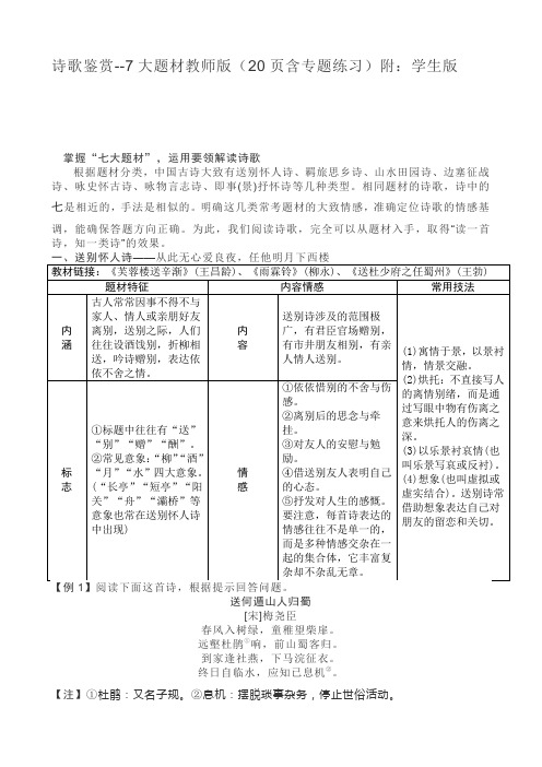 诗歌鉴赏--7大题材教师版(20页含专题练习)附：学生版