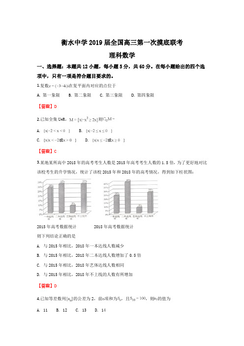 衡水中学2019届高三第一次摸底考试数学(理)试卷 及答案