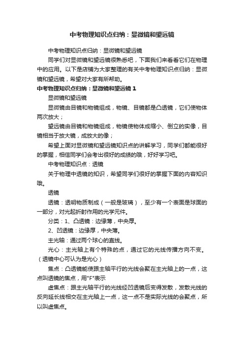 中考物理知识点归纳：显微镜和望远镜