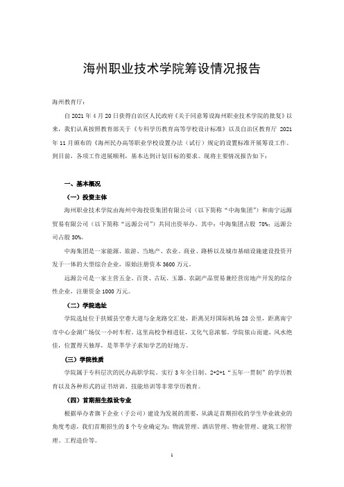 职业技术学院筹设情况报告