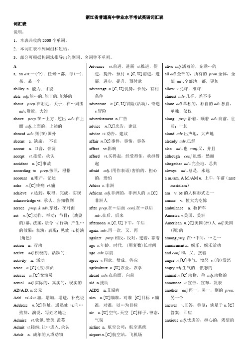 浙江省普通高中学业水平考试标准英语词汇表带音标中文