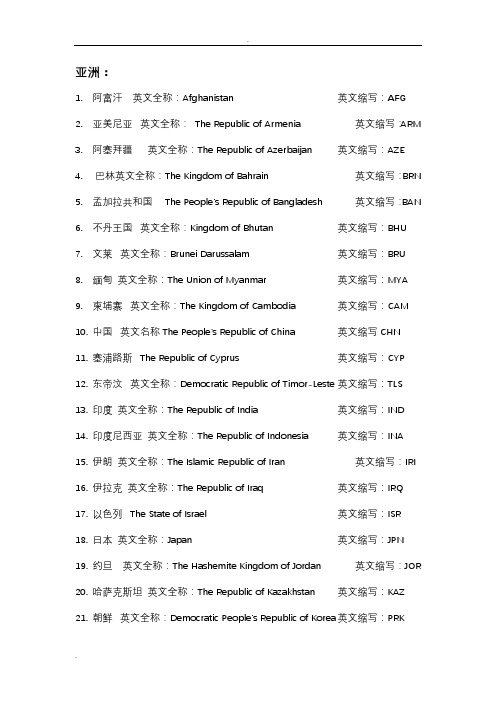 国家英文名称及缩写