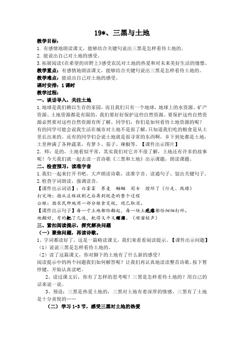 六上 20三黑和土地 教案