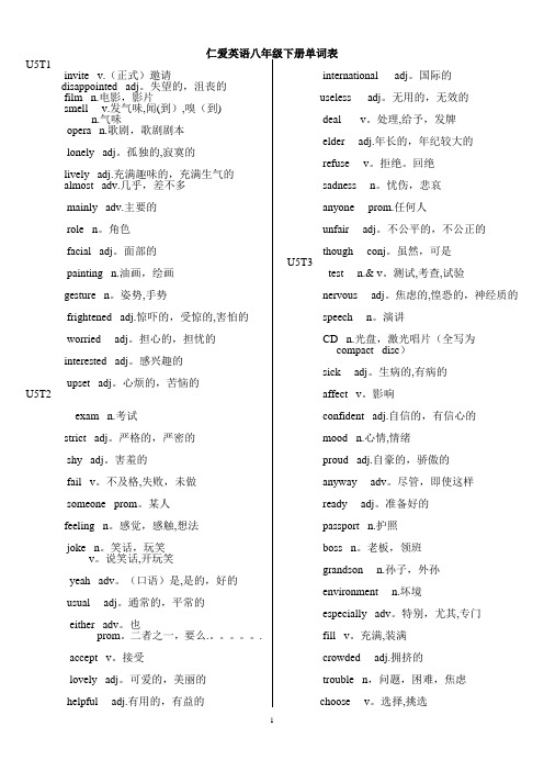 仁爱英语八年级下册(U5-U8)单词表标准版