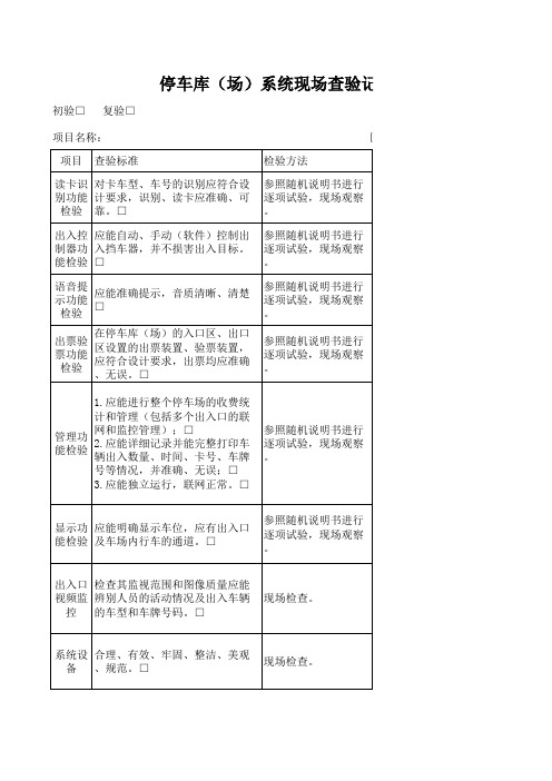 前期物业查验停车库(场)系统现场查验记录表