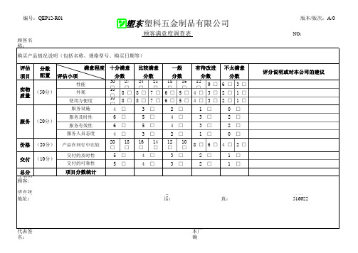 顾客满意度调查表