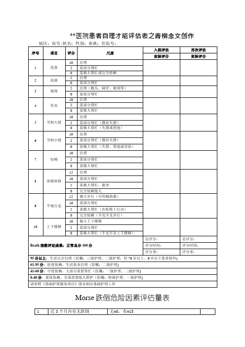 Morse跌倒危险因素评估量表