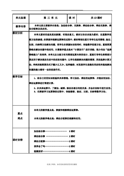 最新新青岛版四年级数学下册第三单元快乐农场----运算律教案