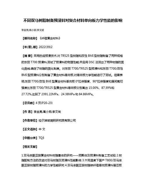 不同双马树脂制备预浸料对复合材料单向板力学性能的影响