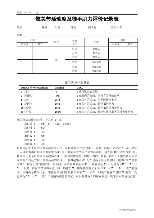 徒手肌力评定表1