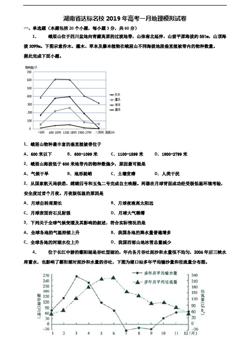 湖南省达标名校2019年高考一月地理模拟试卷含解析