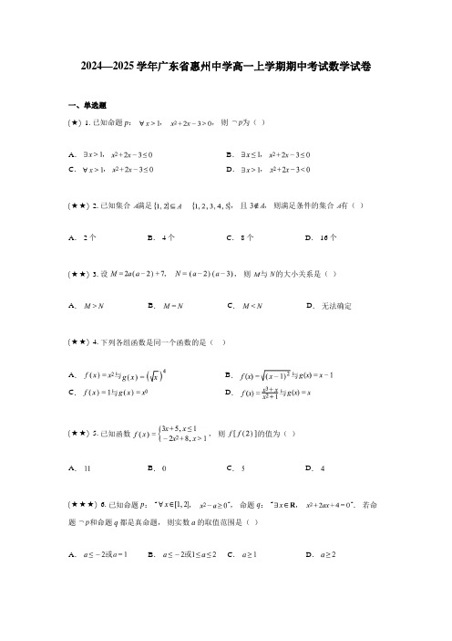 2024—2025学年广东省惠州中学高一上学期期中考试数学试卷