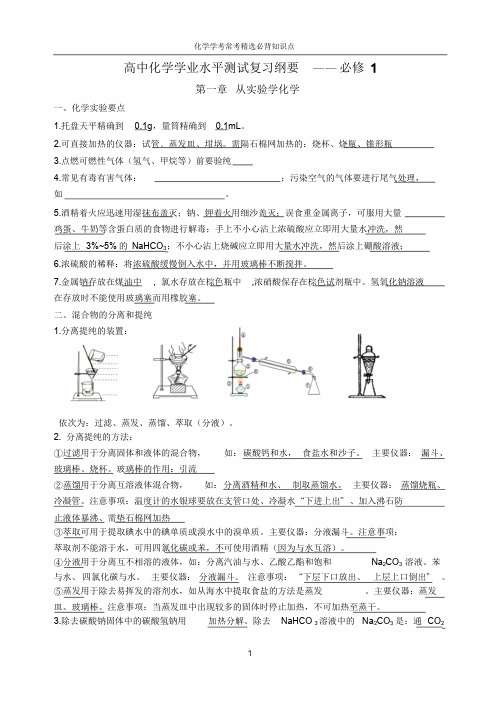 高中化学学业水平测试常考必背知识点