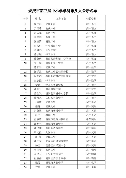 第三届安庆市学科带头人公示名单