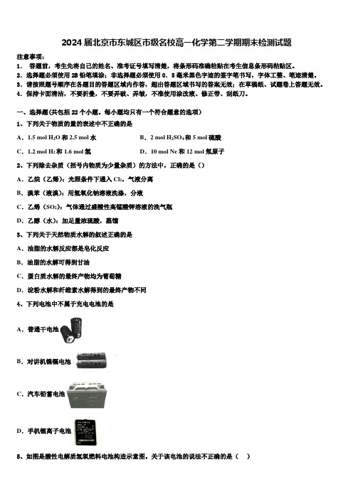 2024届北京市东城区市级名校高一化学第二学期期末检测试题含解析