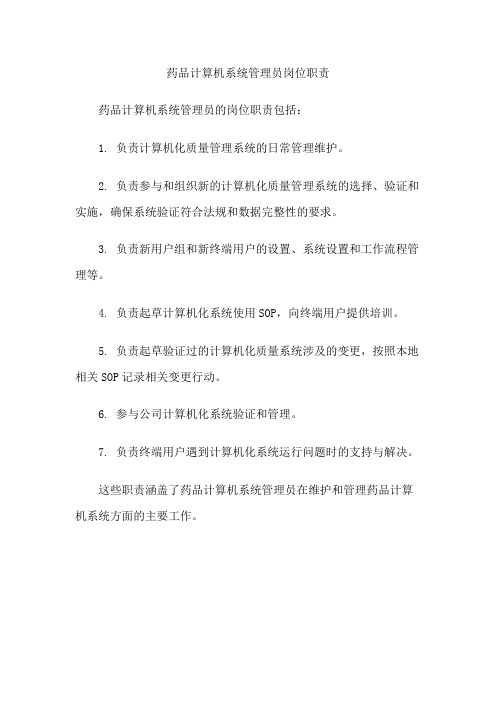 药品计算机系统管理员岗位职责
