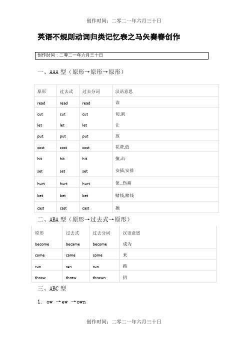 英语不规则动词归类记忆表(非常齐全)