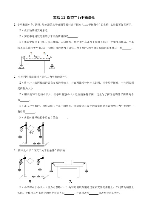 2021年中考物理实验专题突破训练11 探究二力平衡条件