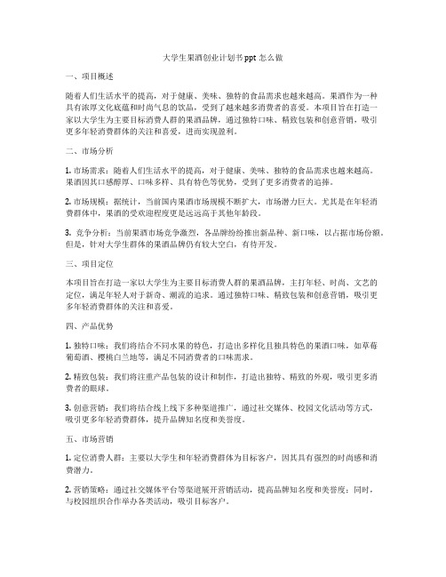 大学生果酒创业计划书ppt怎么做