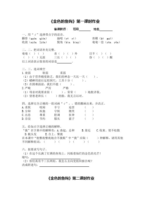 最新人教部编版六年级语文下册课时作业—13.金色的鱼钩