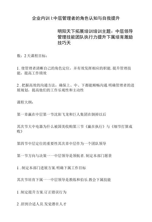 企业内训：中层管理者的角色认知与自我提升