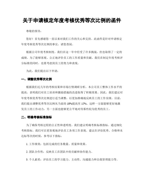 关于申请核定年度考核优秀等次比例的函件