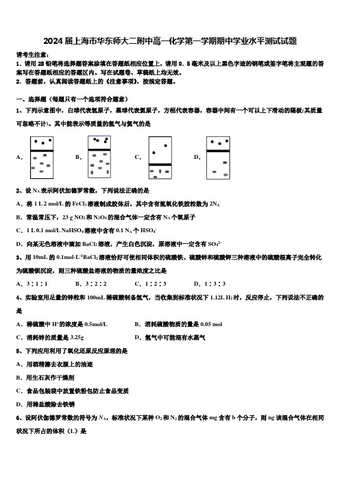 2024届上海市华东师大二附中高一化学第一学期期中学业水平测试试题含解析