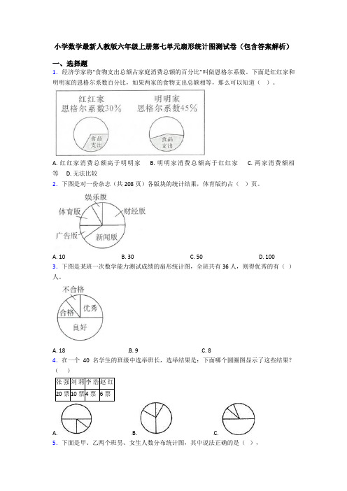 小学数学最新人教版六年级上册第七单元扇形统计图测试卷(包含答案解析)