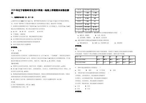 2020年辽宁省铁岭市长发中学高一地理上学期期末试卷含解析