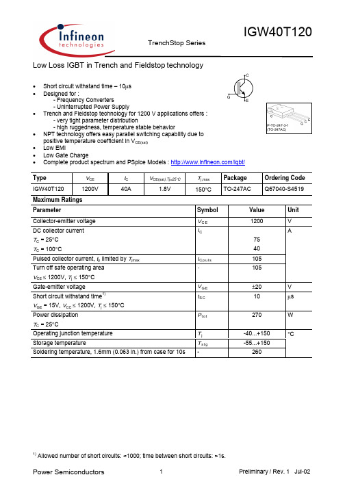 IGW40T120中文资料